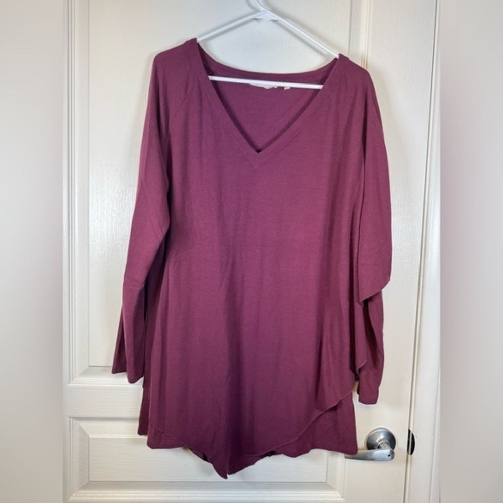 Soft Surroundings Maroon Long Sleeve Blouse Batwing V-Neck Size XL EUC #5933